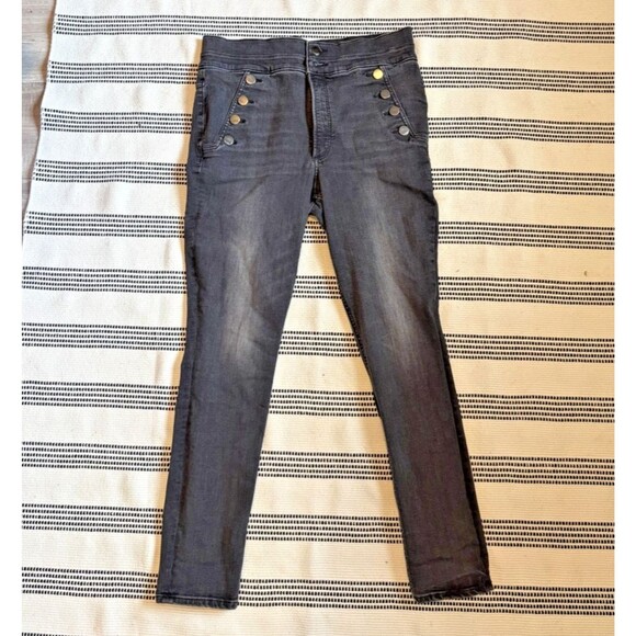 Express 14R Super High Waisted Denim Perfect Black Button Leggings - Picture 2 of 7